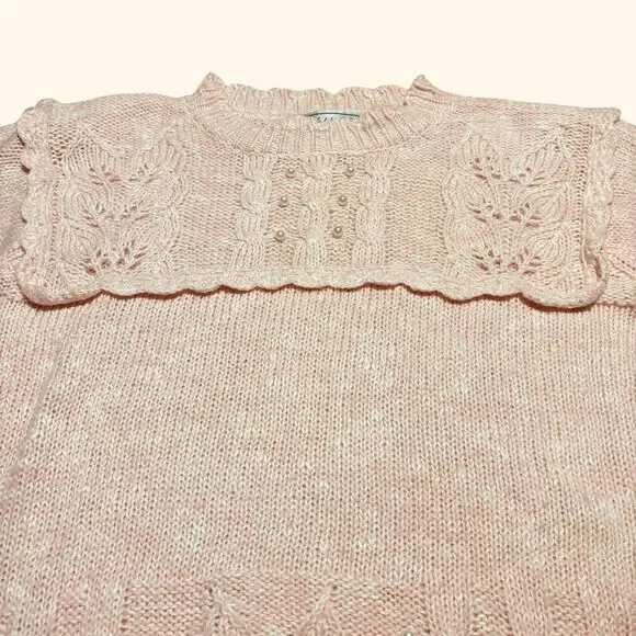 Vintage 80s Ashley S. Pastel Pink Pearl Detail Pullover Sweater- Size M - Picture 2 of 7
